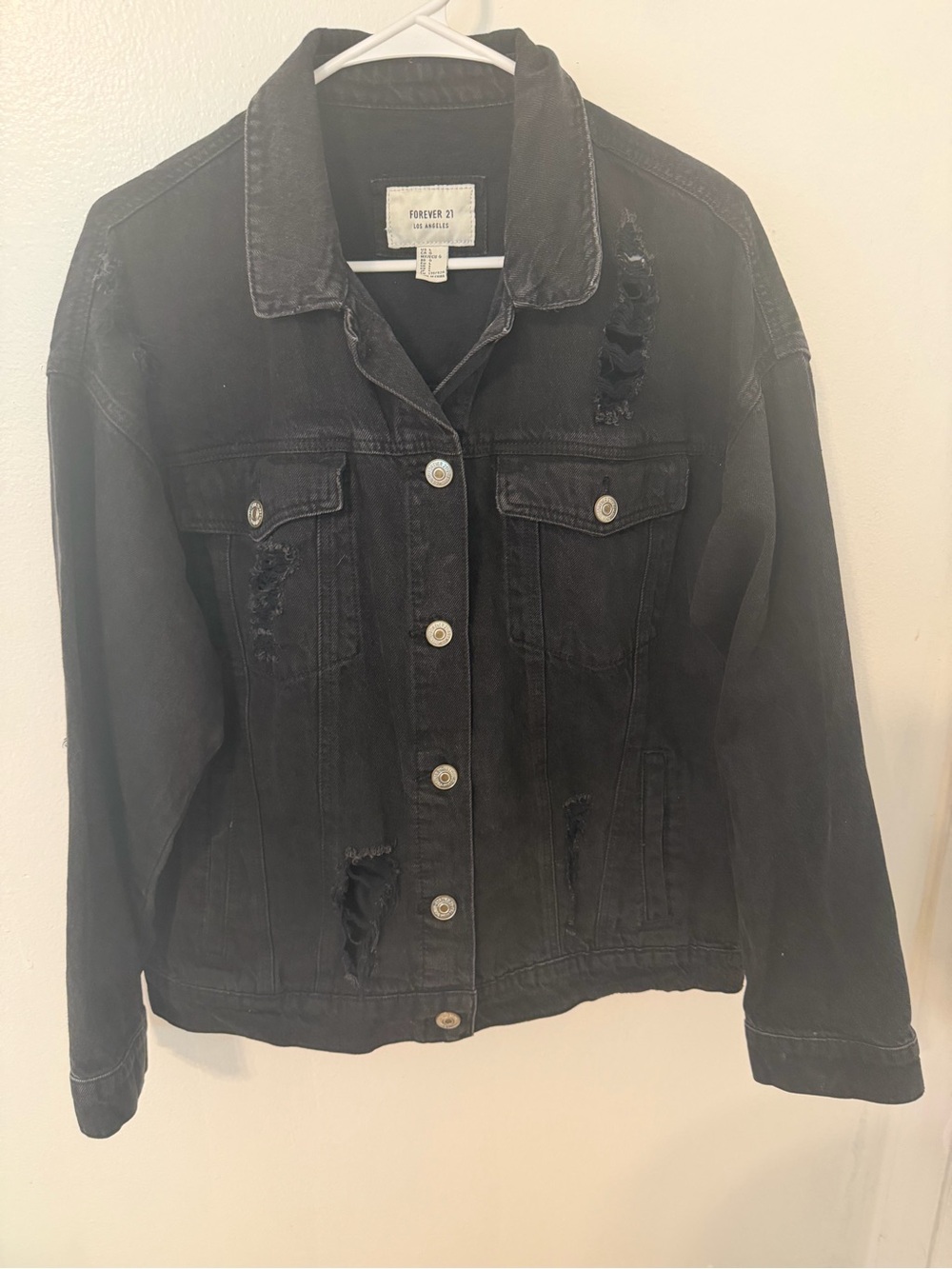 Forever 21 Black Distressed Jean Jacket